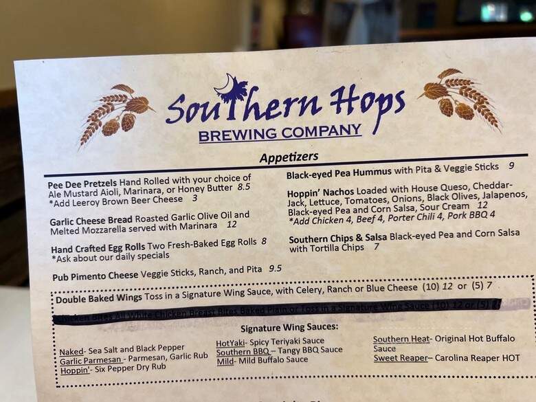 Southern Hops Brewing Company - Florence, SC menu_pic