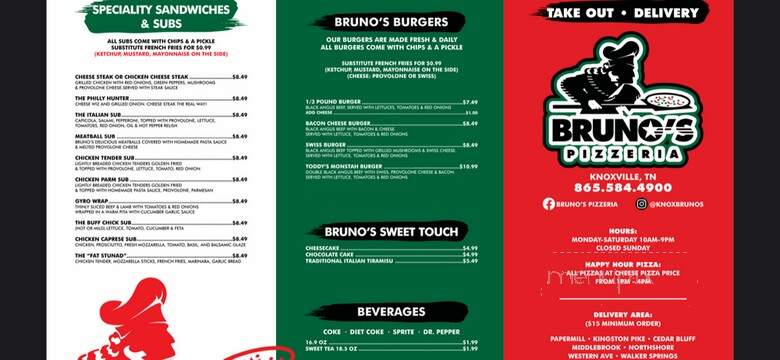 Bruno's Pizza Grill - Knoxville, TN menu_pic