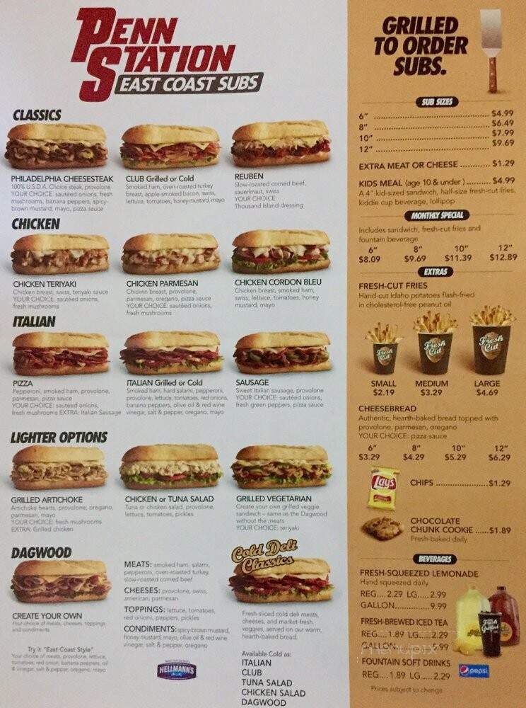 Penn Station East Coast Subs - Knoxville, TN menu_pic