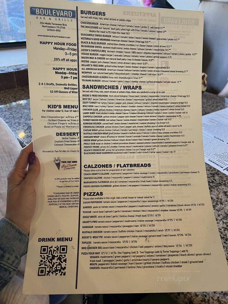 The Boulevard Bar and Grille - Murfreesboro, TN menu_pic
