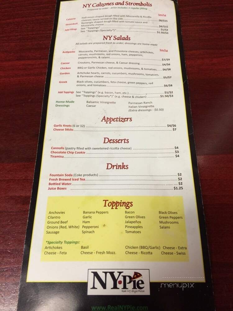 NY Pie - Nashville, TN menu_pic