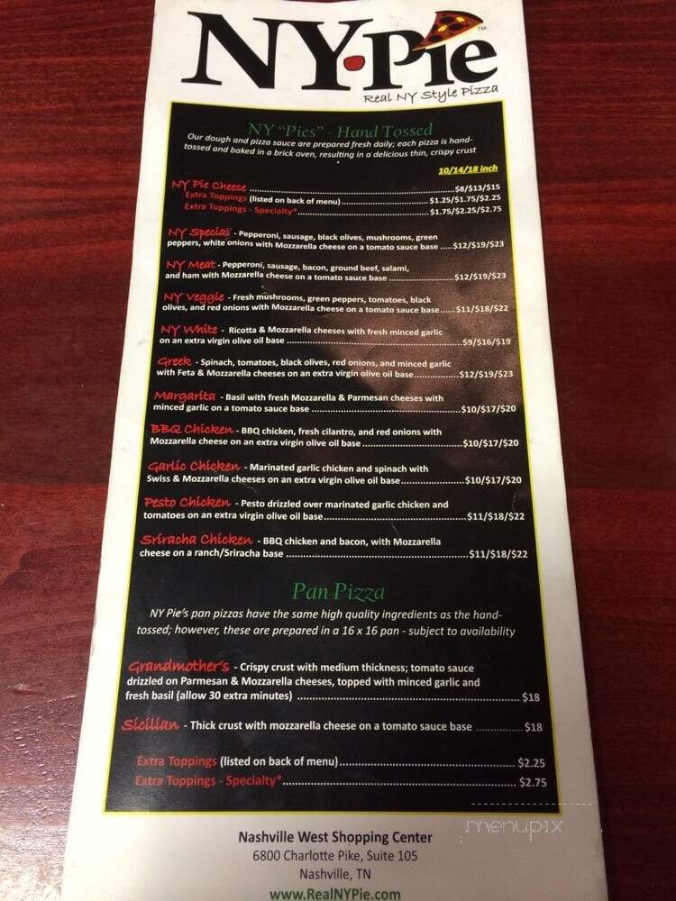 NY Pie - Nashville, TN menu_pic
