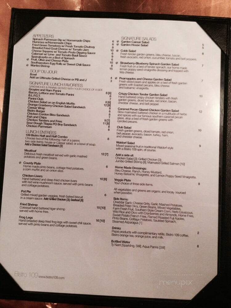 Bistro 109 - Sevierville, TN menu_pic