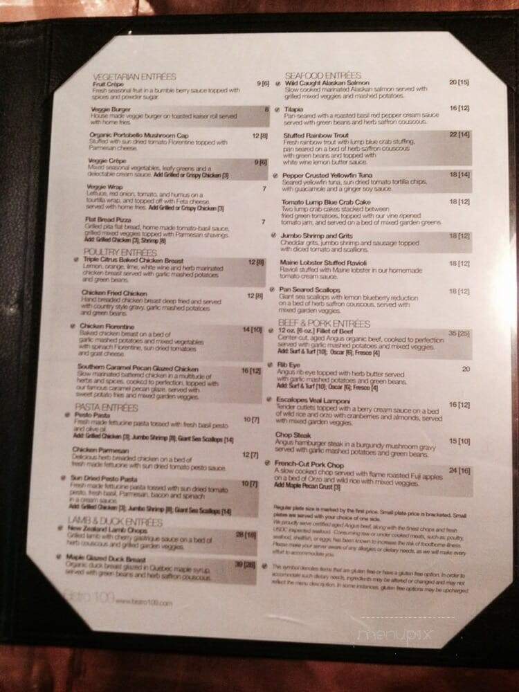 Bistro 109 - Sevierville, TN menu_pic