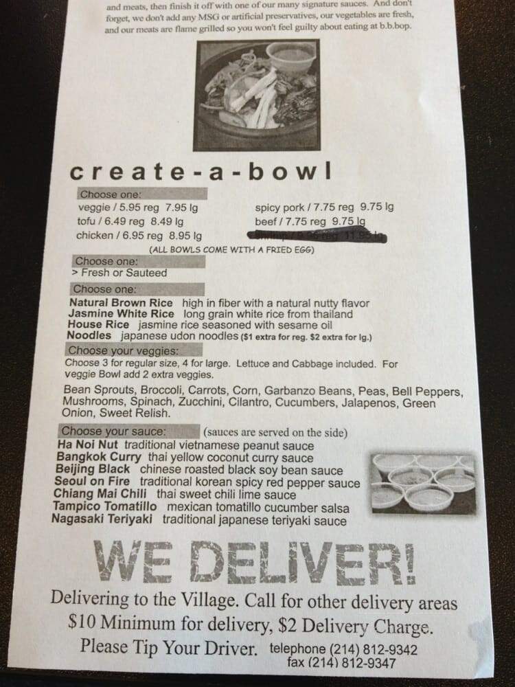 b.b.bop Rice Bowls - Dallas, TX menu_pic