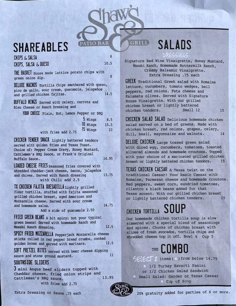 Shaw's Burgers Shakes - Fort Worth, TX menu_pic