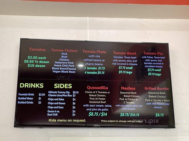 Tommy Tamale - Colleyville, TX menu_pic