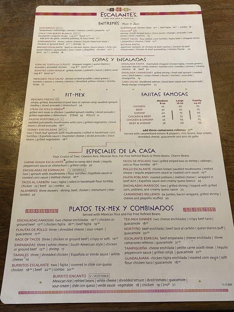 Escalante's Mexican Grille - Sugar Land, TX menu_pic