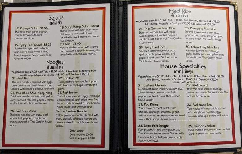 Thai Garden Restuarant - Kennewick, WA menu_pic