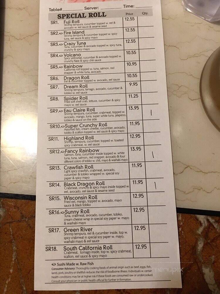 Fuji Steakhouse and Sushi - Eau Claire, WI menu_pic
