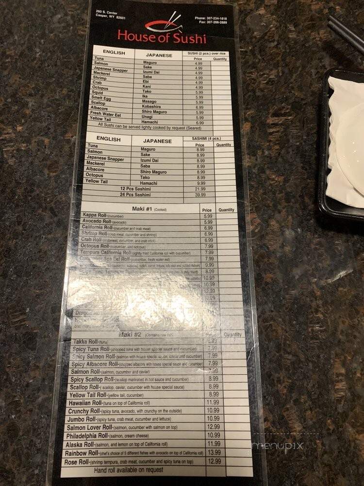 House of Sushi - Casper, WY menu_pic