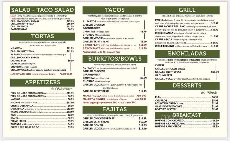 Burrito Parrilla Mexicana - Lombard, IL menu_pic