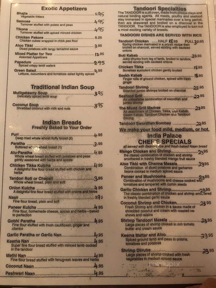 India Palace Restaurant - Northampton, MA menu_pic
