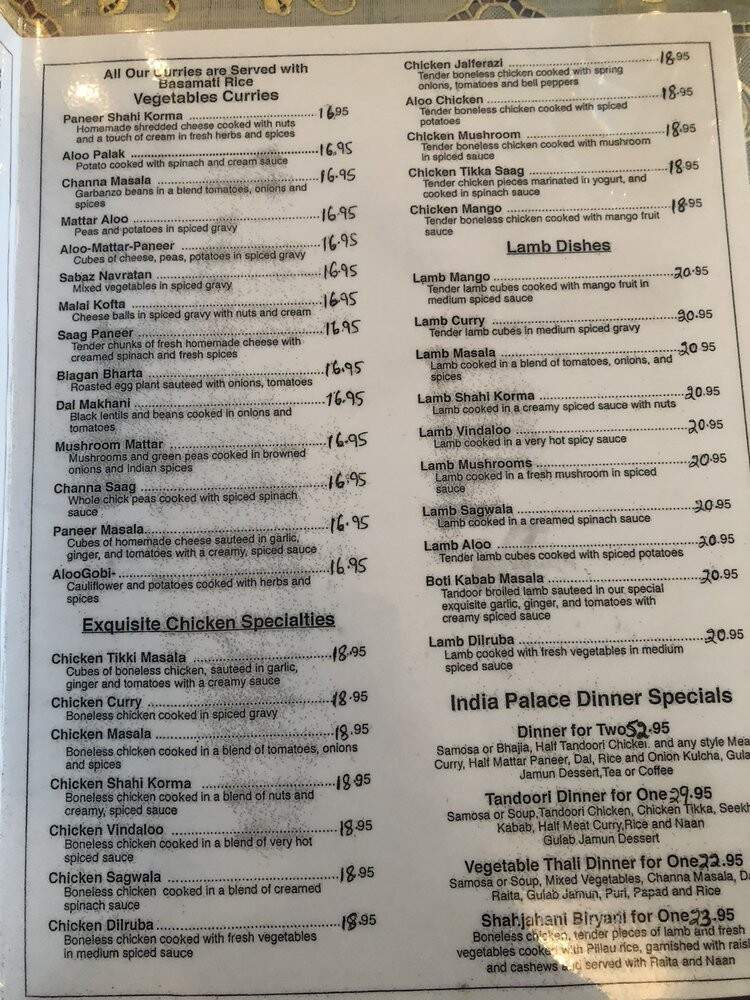 India Palace Restaurant - Northampton, MA menu_pic