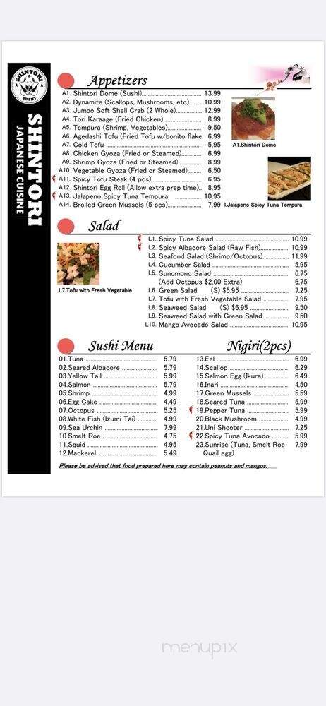 Shintori Sushi Factory - Santa Barbara, CA menu_pic