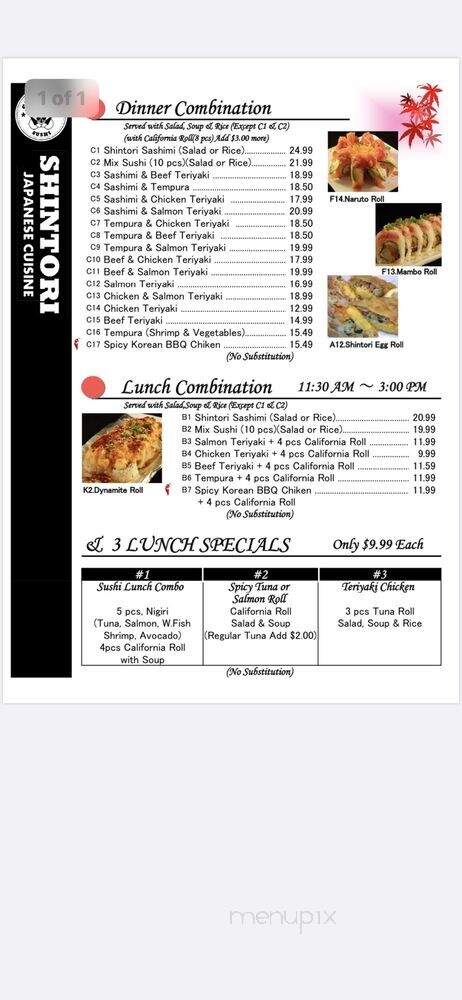 Shintori Sushi Factory - Santa Barbara, CA menu_pic