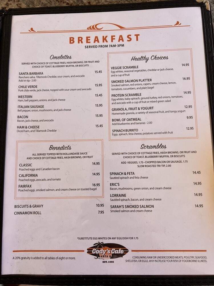 Cody's Cafe - Santa Barbara, CA menu_pic