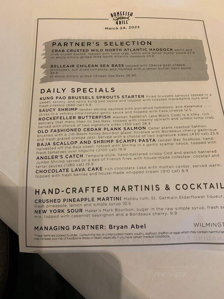 Bonefish Grill - Wilmington, NC menu_pic