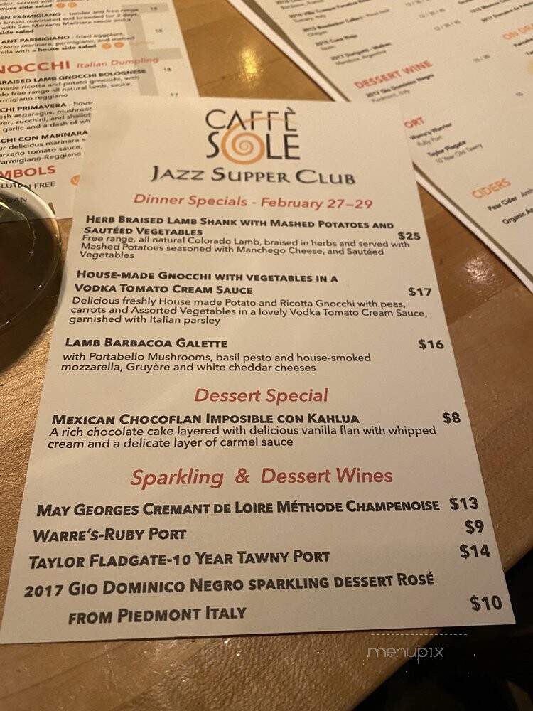 Caffe Sole Coffee Roasting Co - Boulder, CO menu_pic
