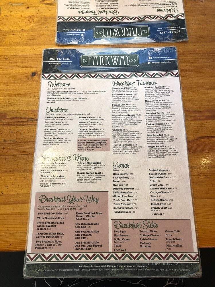 Parkway Restaurant - Boulder, CO menu_pic