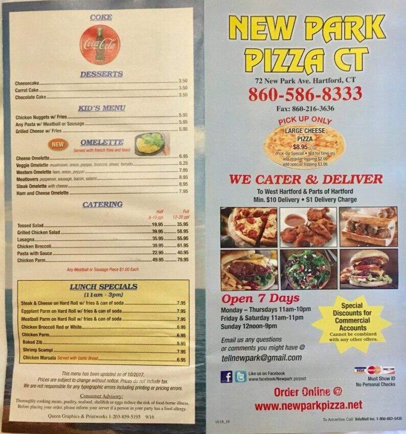 New Park Pizza - Hartford, CT menu_pic