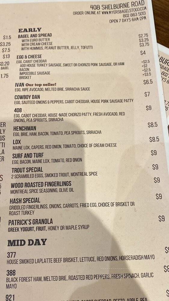 Myer's Bagel Bakery - Burlington, VT menu_pic