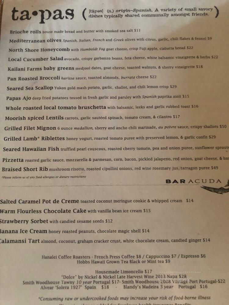 Baracooda - Hanalei, HI menu_pic
