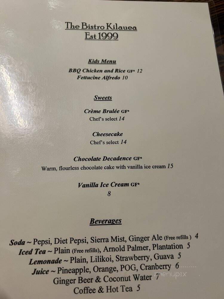Lighthouse Bistro - Kilauea, HI menu_pic