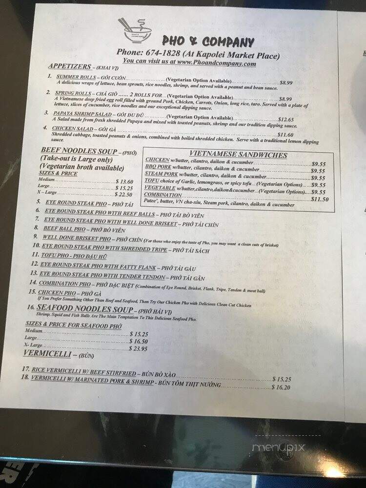 Pho & Co - Kapolei, HI menu_pic