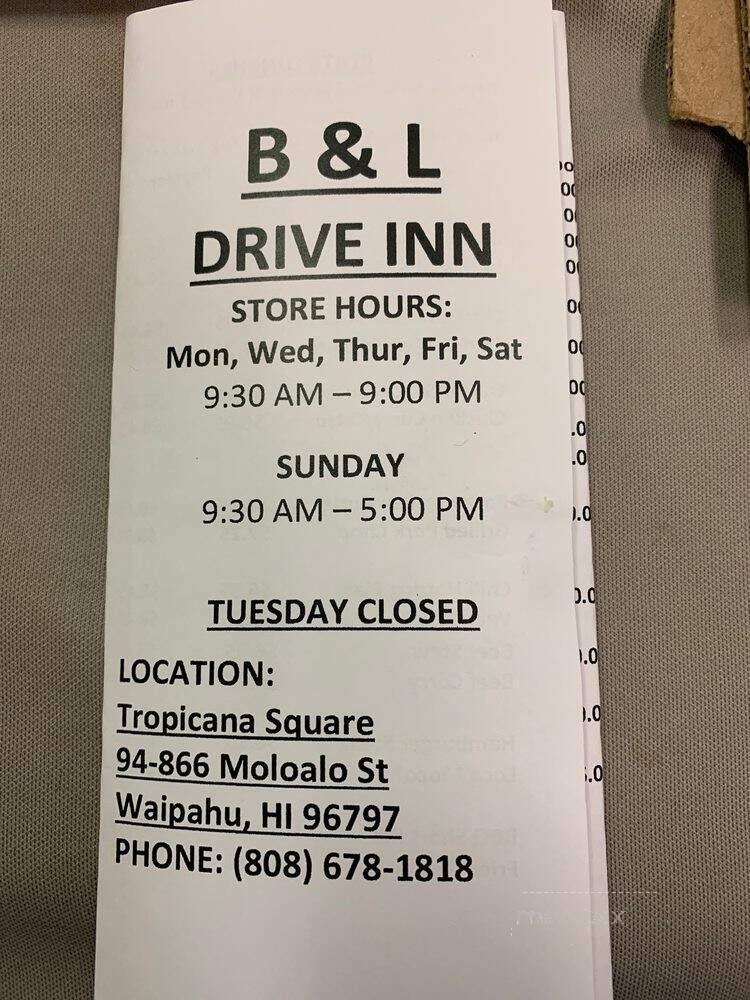 B & L Drive Inn - Waipahu, HI menu_pic