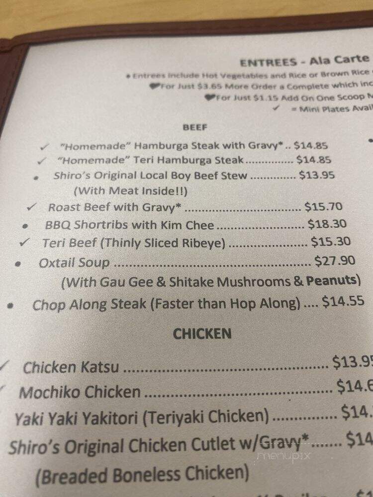 Shiro's Hulahula Haven - Aiea, HI menu_pic