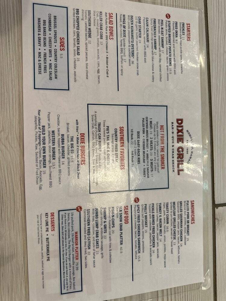 Dixie Grill - Aiea, HI menu_pic
