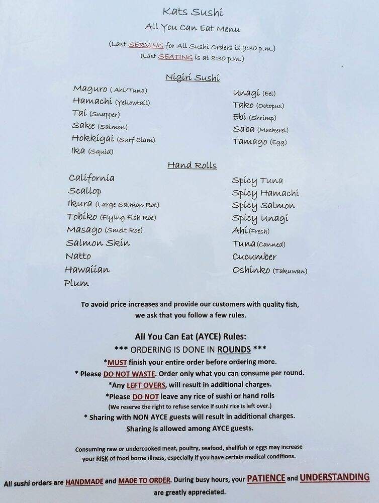 Kats Sushi - Honolulu, HI menu_pic