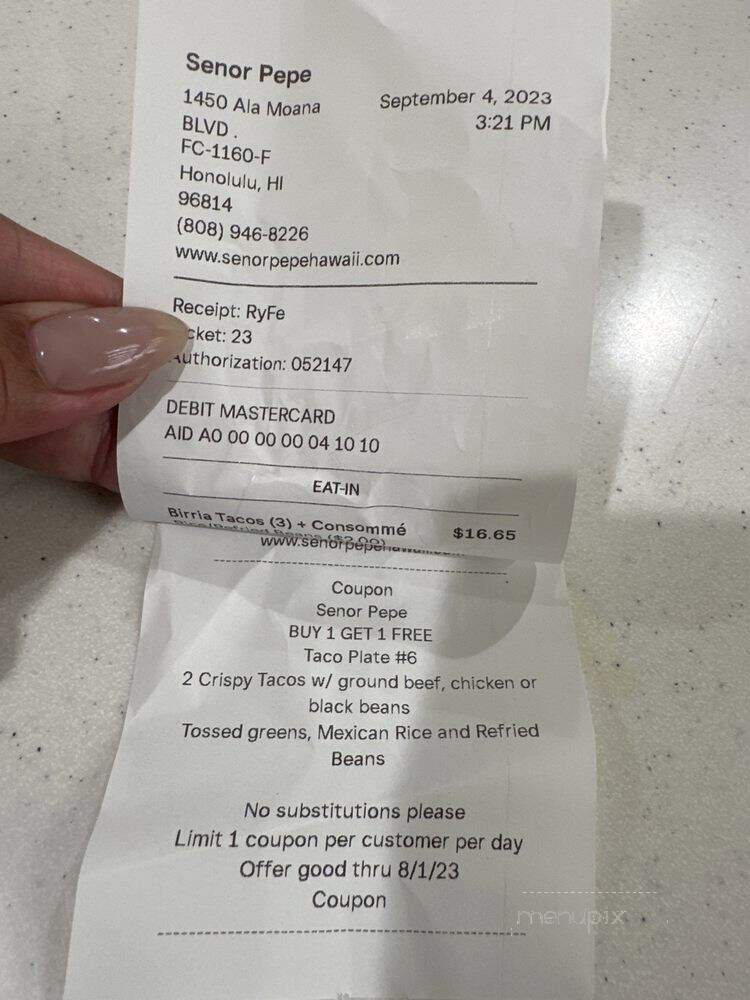Senor Pepe - Honolulu, HI menu_pic