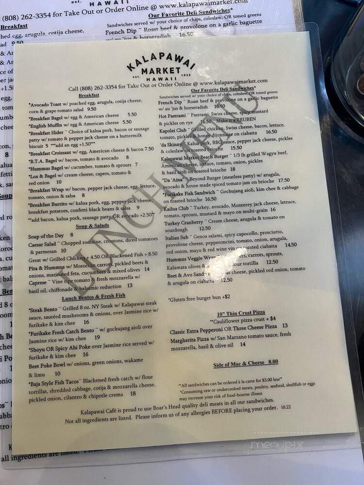Kalapawai Cafe Inc - Kailua, HI menu_pic