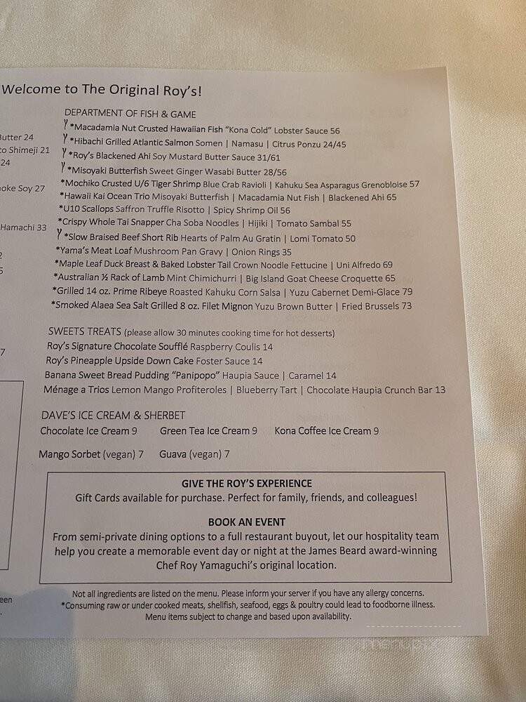 Roy's Restaurant - Honolulu, HI menu_pic