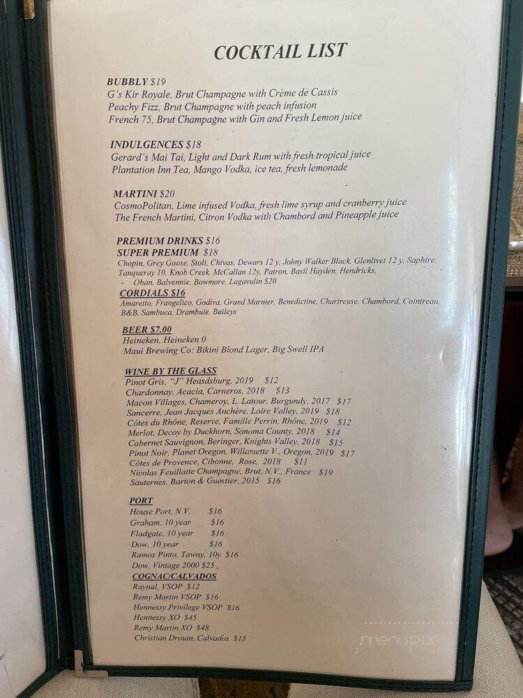 Gerard's Restaurant - Lahaina, HI menu_pic