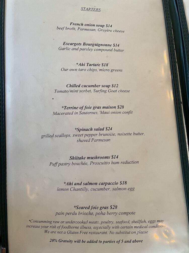 Gerard's Restaurant - Lahaina, HI menu_pic