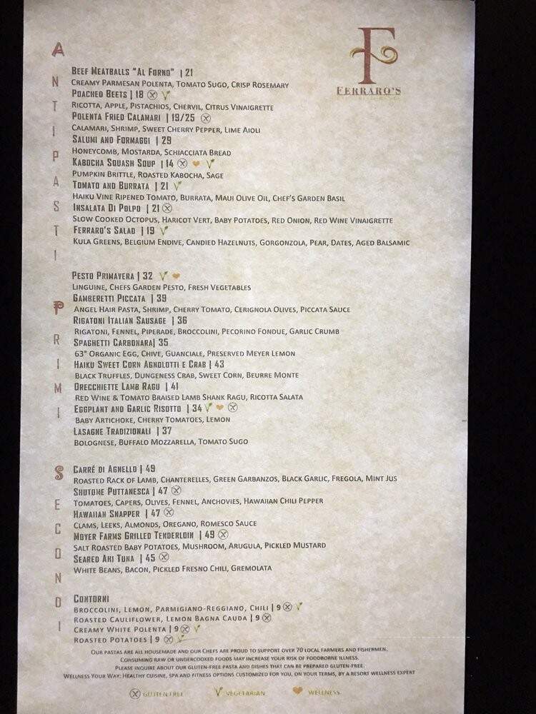 Ferraro's - Kihei, HI menu_pic