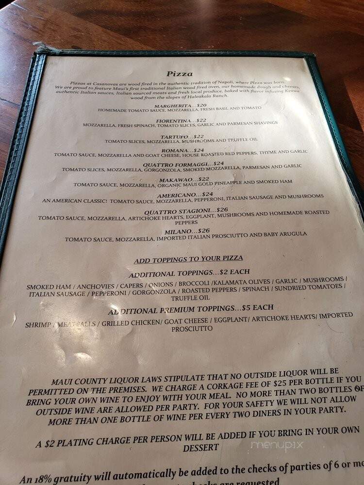 Casanova Italian Restaurant - Makawao, HI menu_pic