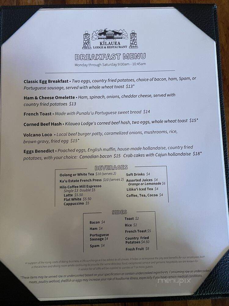 Kilauea Lodge & Restaurant - Volcano, HI menu_pic
