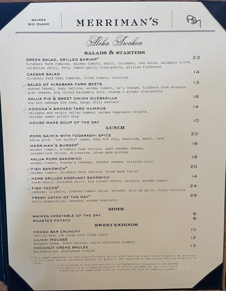 Merriman's Restaurant - Kamuela, HI menu_pic