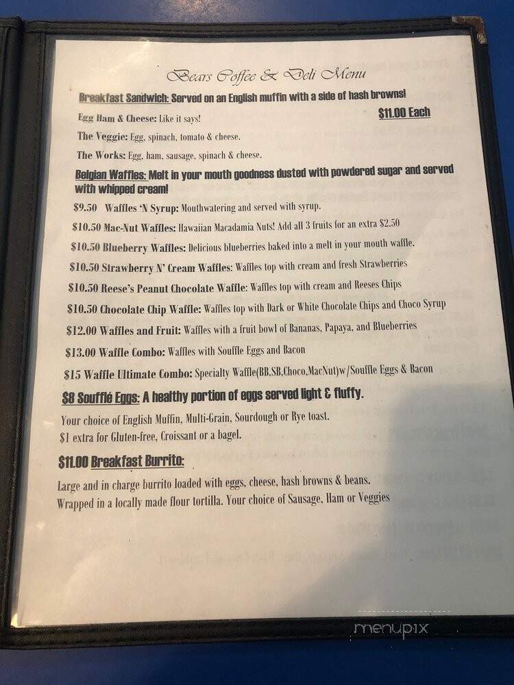 Bears' Coffee - Hilo, HI menu_pic