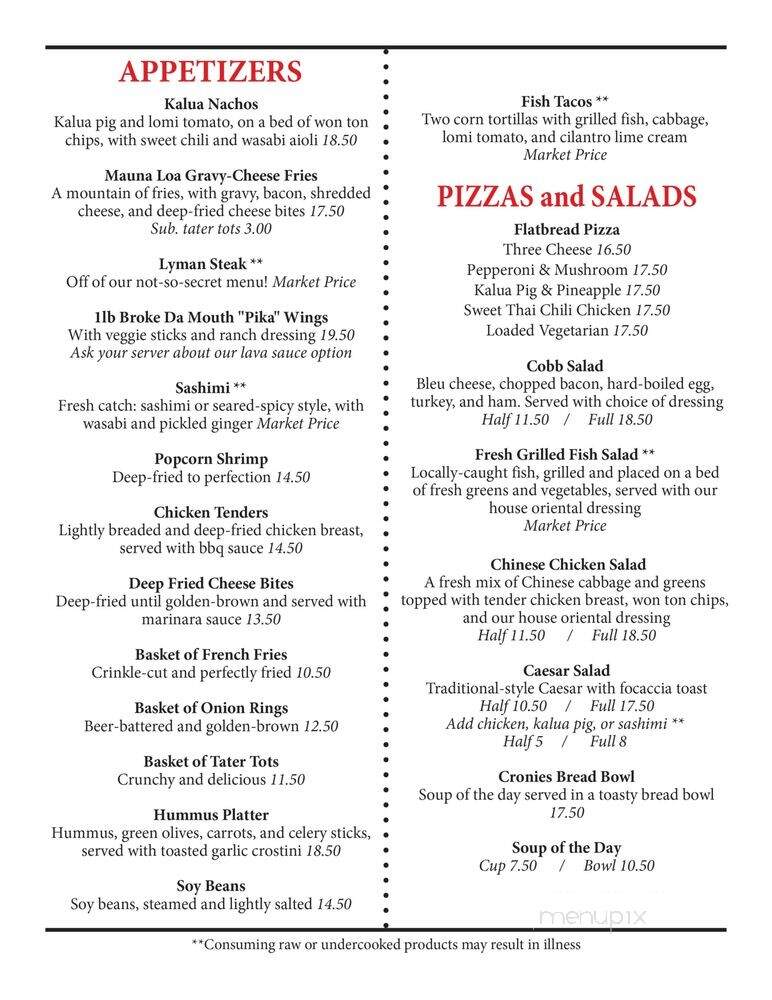 Cronies - Hilo, HI menu_pic