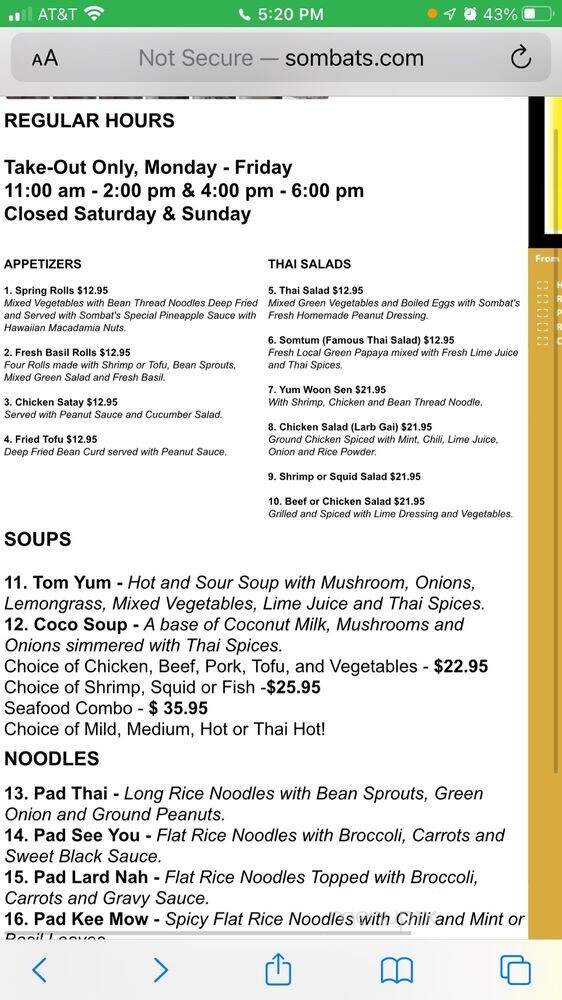 Sombat's Fresh Thai Cuisine - Hilo, HI menu_pic