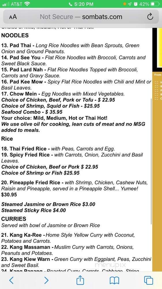 Sombat's Fresh Thai Cuisine - Hilo, HI menu_pic