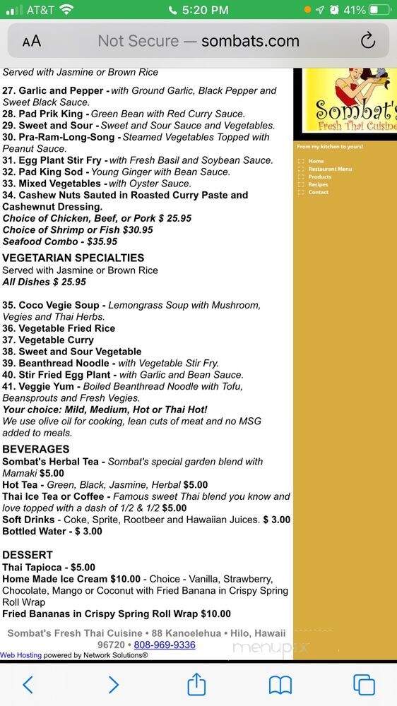 Sombat's Fresh Thai Cuisine - Hilo, HI menu_pic
