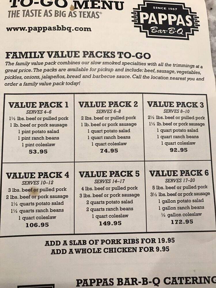Pappas Bar B-Q - Houston, TX menu_pic