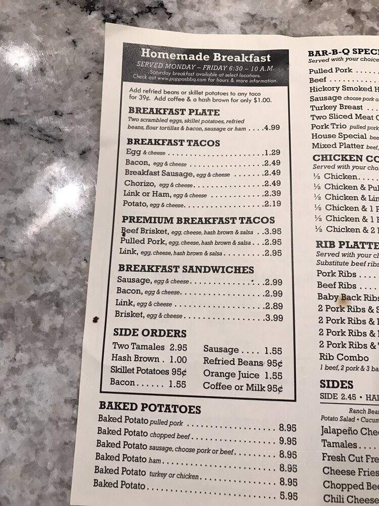 Pappas Bar B-Q - Houston, TX menu_pic