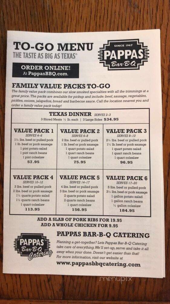 Pappas Bar B-Q - Houston, TX menu_pic